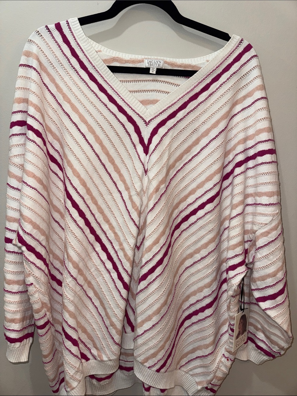 Jaclyn Smith Cream Sweater with Pink and Magenta Stripes